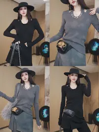 EH韩版时尚百搭高级感气质针织打底衫秋冬季高级感毛衣 W4660