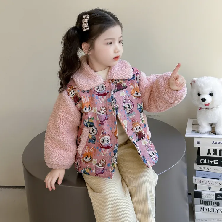 女小童秋冬款外套2025新款洋气女宝宝加绒加厚冬装儿童卡通毛毛衣