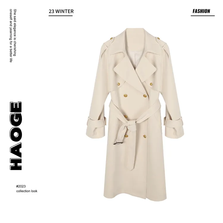 浩哥严选●【高智lady】Q3FY1158A米色小香风中长款风衣英伦风轻奢感