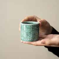 中式复古青瓷影雕主人杯家用陶瓷茶杯个人单杯功夫茶具泡茶杯