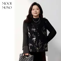 MOOI MONO"夜露浮金"显瘦气质丝绒雕花马甲提花打底衫套装F245Z53