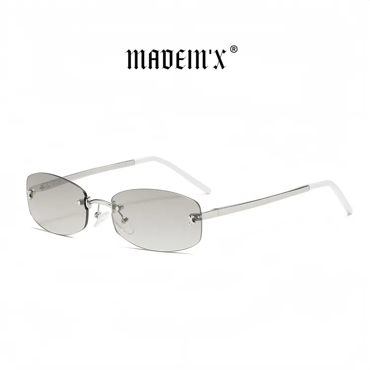 Madein X新钱蓝色尼龙无框墨镜男女同款高级感防紫外线太阳镜时尚商品图