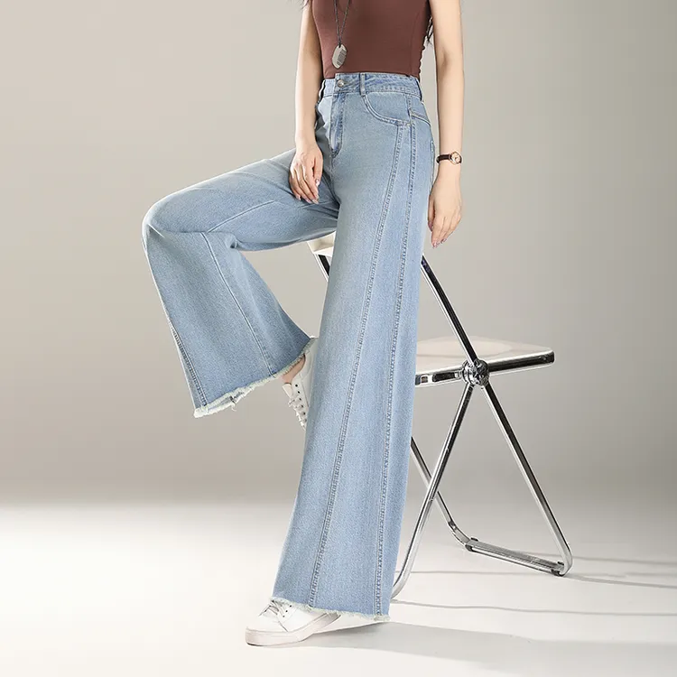 正品高腰窄版阔腿牛仔裤女2025夏季新款宽松垂感显瘦薄款直筒裤子