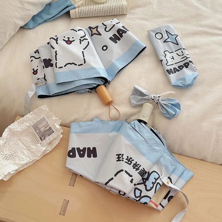 线条小狗可爱卡通雨伞全自动防紫外线遮阳雨伞晴雨两用遮阳伞防风