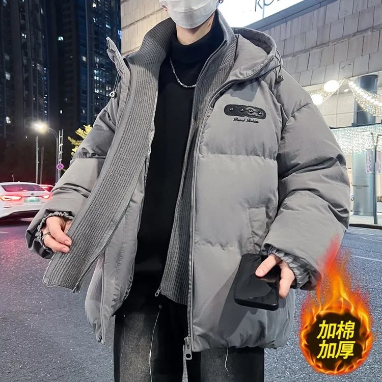 假两件可脱卸针织领美式男生潮牌帅气棉服冬装新款休闲保暖厚棉衣