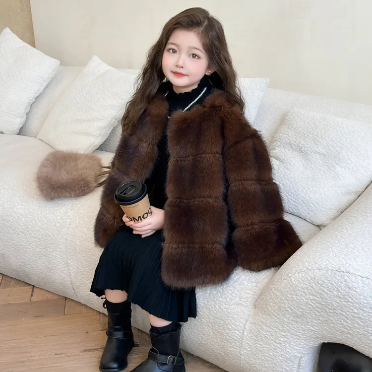 女童时尚冬装外套加绒加厚25儿童新款毛毛大衣保暖女宝环保仿皮草