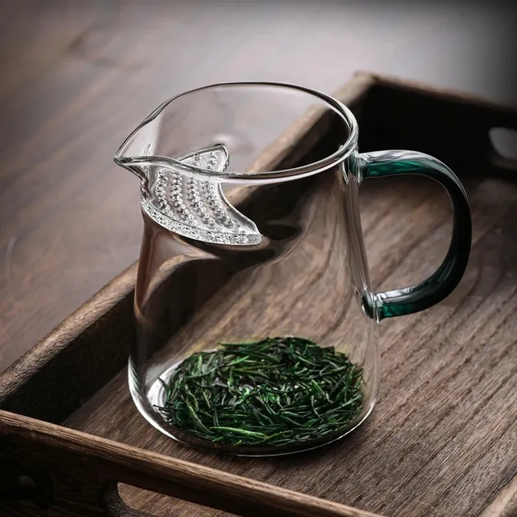 玻璃月牙公道杯茶漏一体绿茶专用茶具过滤泡茶公杯滤网功夫分茶器