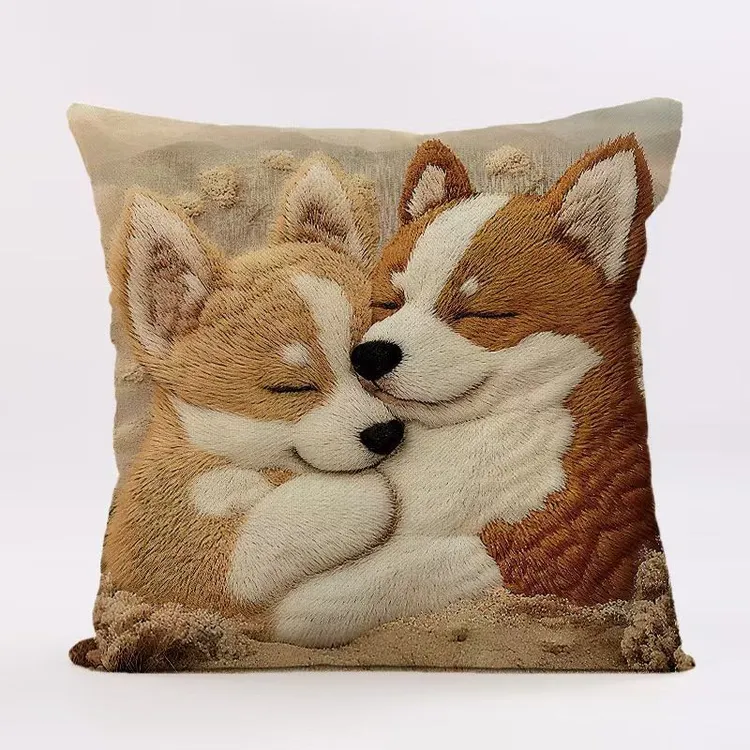 亚麻可爱狗狗羊驼抱枕套柔软客厅沙发靠枕狗狗猫咪3d印花立体抱枕