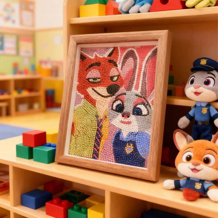 疯狂动物城尼克朱迪兔子警官爆火钻石画手工DIY画带胡桃木相框