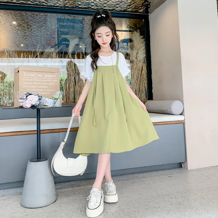 巴拉巴拉适用女童夏装连衣裙2025新款洋气女孩假两件裙子儿童吊带