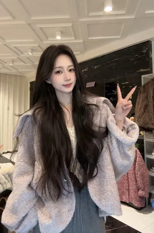  鱼er【粉紫心动】设计师高定/羊毛特种纱翻领精致夹棉保暖时髦外套