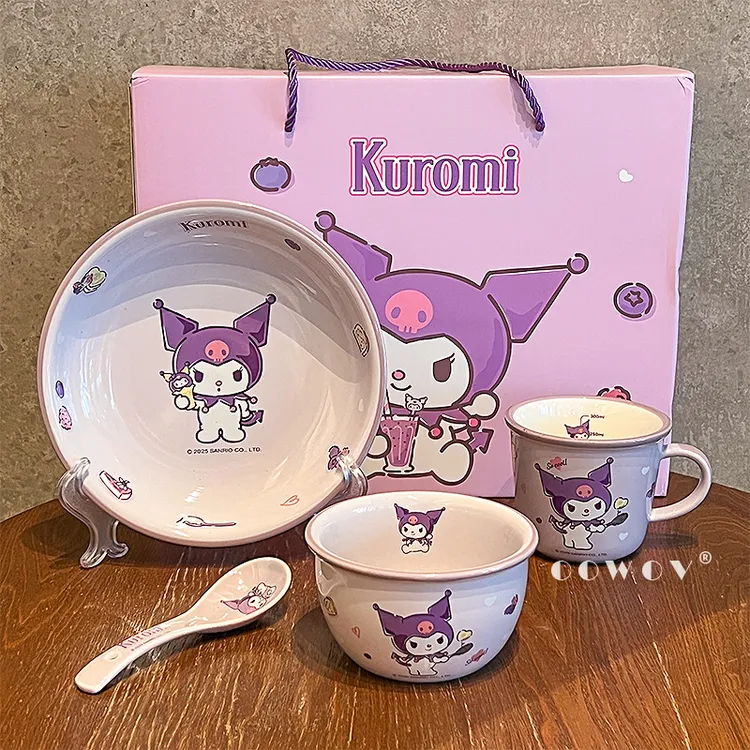 库洛米联名餐具套装凯蒂猫儿童饭碗家用礼盒装碗盘新年生日伴手礼