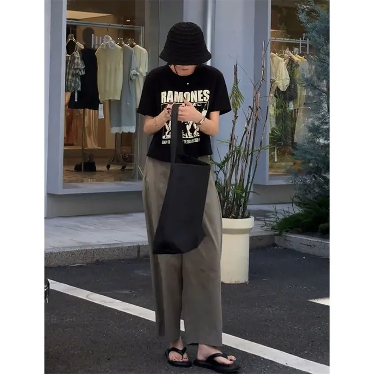 2025夏季时尚潮流个性搭配套装圆领字母短袖T恤宽松直筒休闲裤子