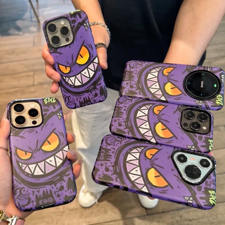 ins潮牌紫色耿鬼适用苹果16手机壳华为P70vivo小米15oppo