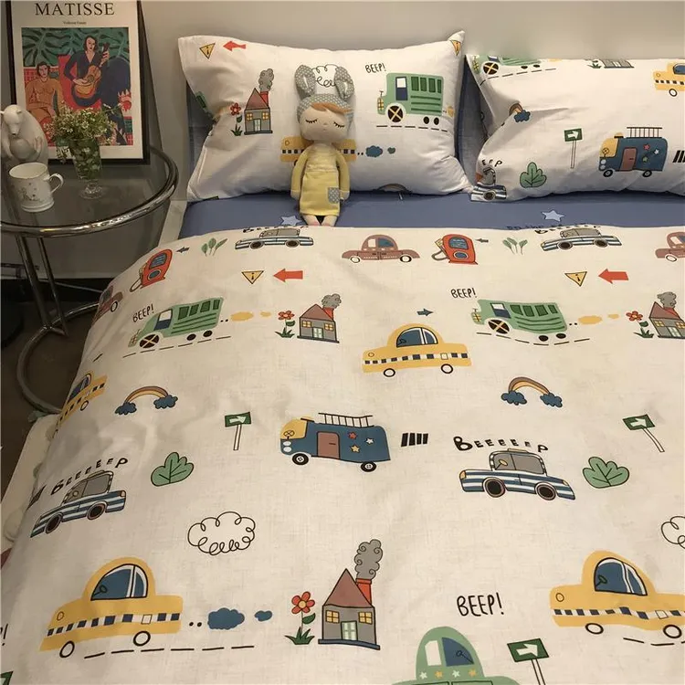 FAVMARTHA北欧ins男孩卡通小汽车床上四件套棉棉被套1.5m1.8被套
