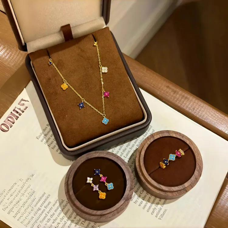 铜合金项链 夏日多巴胺彩色花朵项链女精致镶钻轻奢百搭甜美配饰