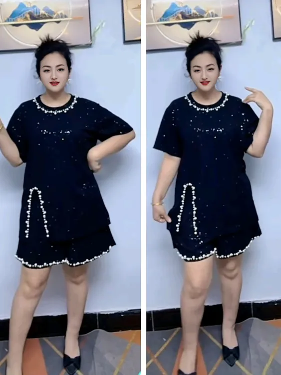 套装极简风时尚套装钉珠款慵懒风网红夏季气质重工上衣短裤百搭