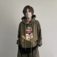 S062 罐头印花连帽短款廓形卫衣外套时髦百搭复古高克重