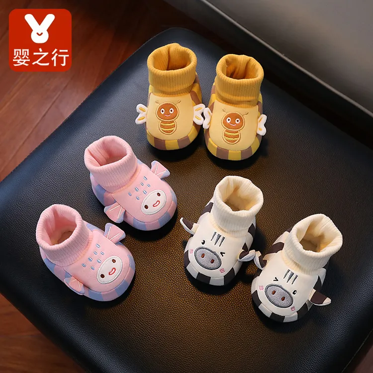 秋冬新生婴儿袜子鞋幼童保暖脚套卡通加绒加厚软底防滑不掉学步鞋