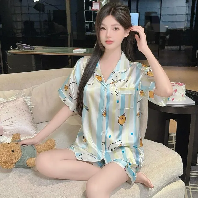 GPSUNLU2025夏季新款冰雪丝女生睡衣短袖短裤韩版性感小众家居服