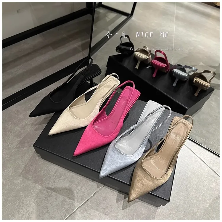 【千金】NICE ME~黑色高跟鞋包头凉鞋春日氛围感~仙女鞋缎面气质~