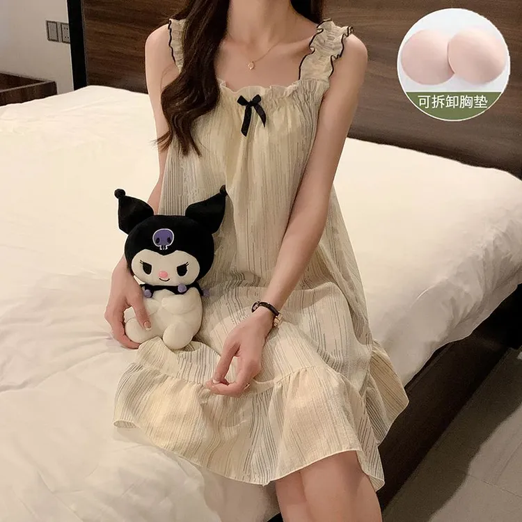 2025新款女生睡衣云朵棉带胸垫爆款吊带睡裙甜美宽松家居服可外穿