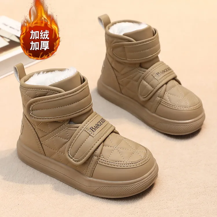 儿童雪地靴冬季新款男女童棉鞋加绒加厚保暖中小童高帮鞋皮面棉靴