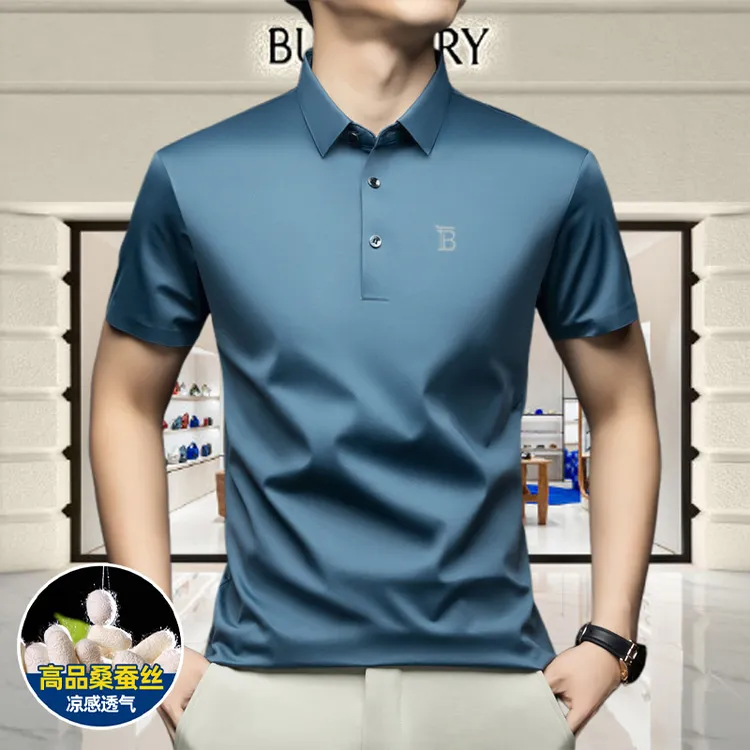 港口尾货【天然桑蚕丝】轻奢专柜高端男士桑蚕丝短袖POLO衫