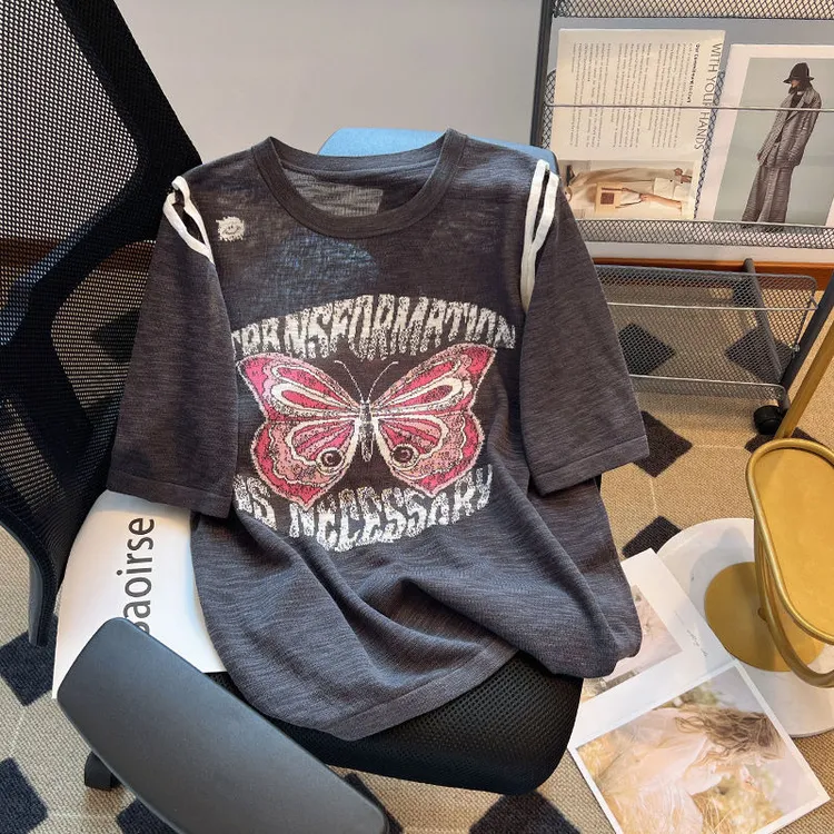 丝滑！垂顺！好穿搭！篙级爽肤醋酸麻~薄款减龄针织衫女夏上衣T恤