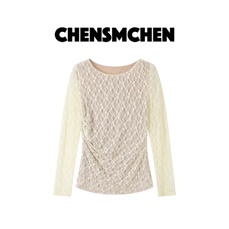 CHENSMCHEN 设计感针织衫女秋冬外穿时尚蕾丝拼接打底衫CSZ7647YW