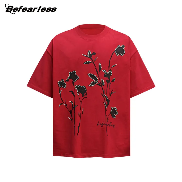 0712 Studio潮牌珍珠花卉印花圆领短袖夏季美式复古宽松vintage设