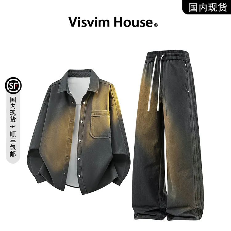 【品牌现货撤柜】VISVIM WINGS春秋季大码宽松潮牌衬衫套装男两件套