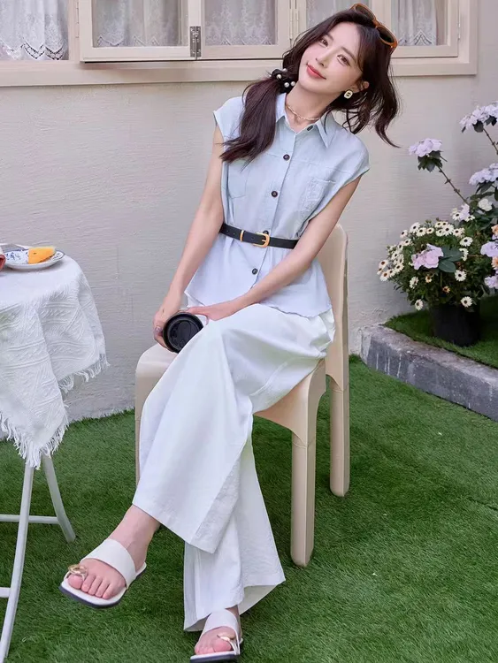 2025新款女套装时尚洋气减龄显瘦遮肉无袖上衣套装