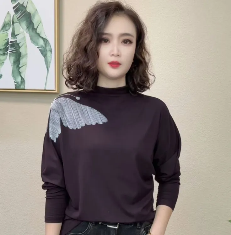 2025秋冬新款女士半高领T恤宽松显瘦减龄长袖打底衫308