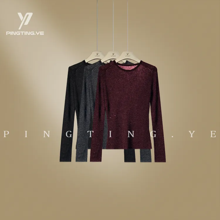 PINGTING.YE“100羊绒”修身简约纯色小众打底针织衫PT2194