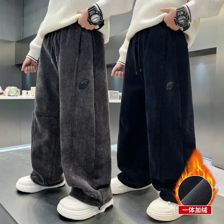 男童裤子儿童灯芯绒长裤冬季2025新款中大童加绒一体绒休闲裤男孩