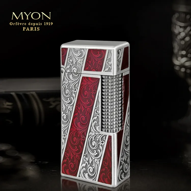 正品MYON爵士待机王M8大唐草红色四面浮雕填红色珐琅彩煤油打火机