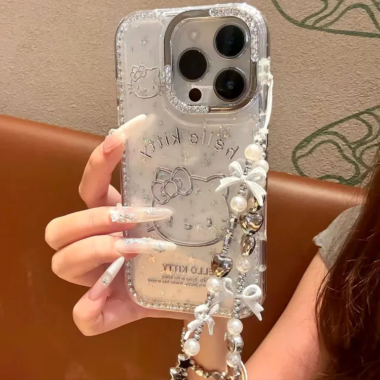 雅天立ins风闪钻KT头像适用苹果16promax手机壳iPhone15软13挂件