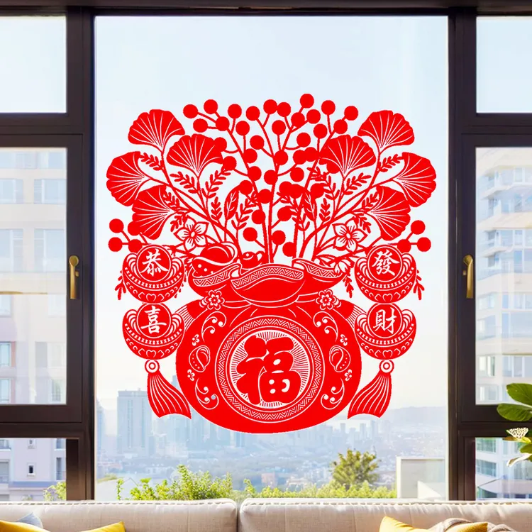 2026马年新款植绒静电贴商场节庆玻璃门窗瓷砖防撞美化贴画