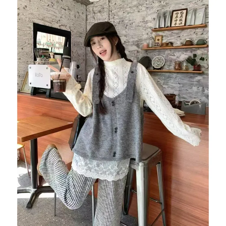 【圆脸苗苗】衬衫开衫千金风小香风时尚套装外穿时尚针织背心时尚套装