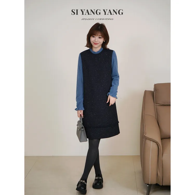 斯洋洋SIYANG冬季绵羊毛混纺呢料通勤假两件连衣裙LYQ511A023SYY