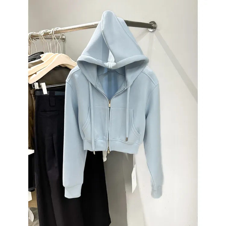 巨推荐，上身绝美！开衫卫衣女连帽短款拉链秋季薄款慵懒风外套上衣