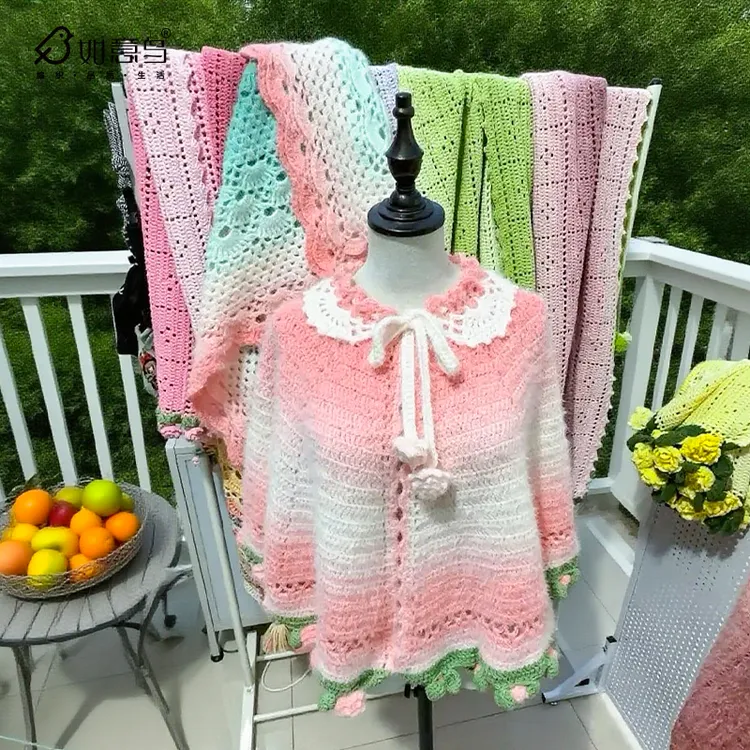 如意鸟【组合装】轻岚公主斗篷披肩混纺手编diy柔软仿貂毛蛋糕球