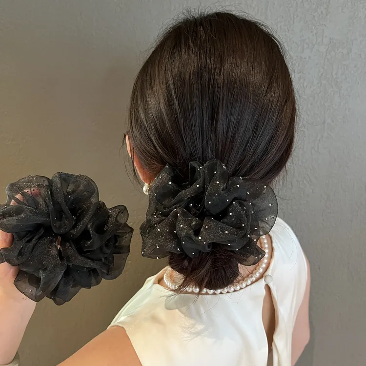 帛妃新款百搭黑色烫钻简约大肠发圈优雅气质大肠发圈款发型神器商品图