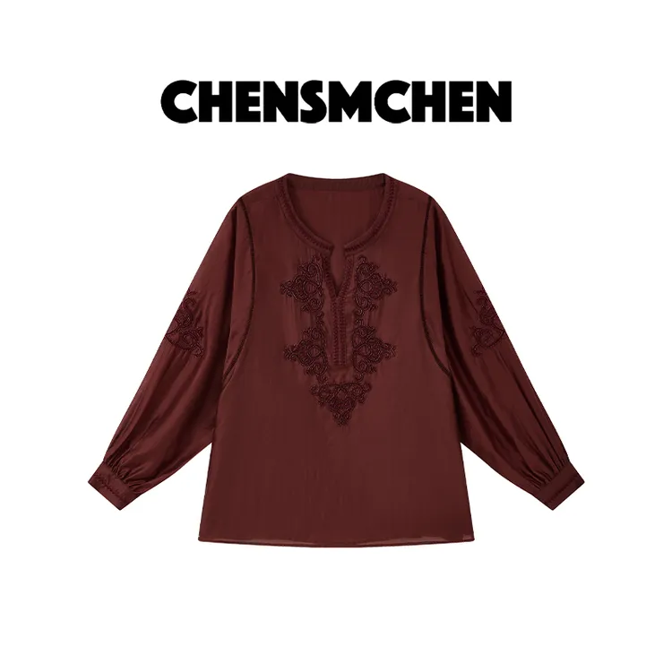 CHENSMCHEN 复古精致刺绣长袖衬衫女早秋宽松显瘦衬衣CSC6058QQ