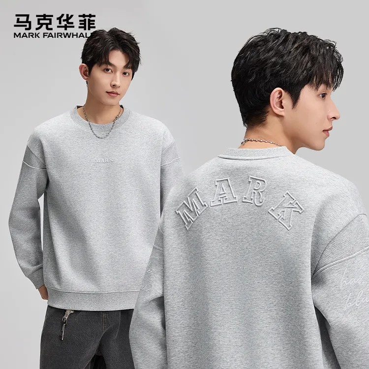 MARK FAIRWHALE/马克华菲潮牌美式刺绣圆领卫衣男春秋款宽松上衣