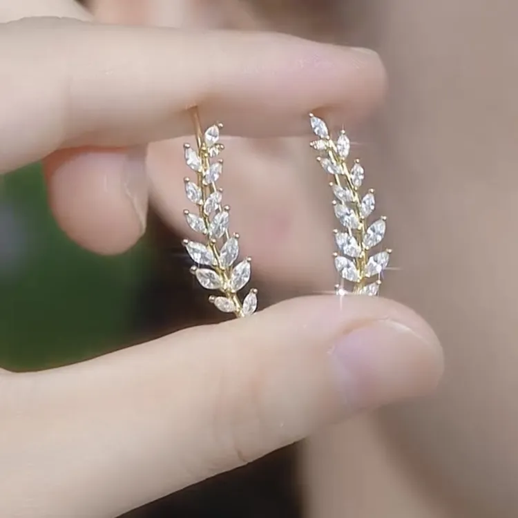 铜合金合成锆石耳饰 时尚百搭麦穗耳排精致耳饰耳环金色