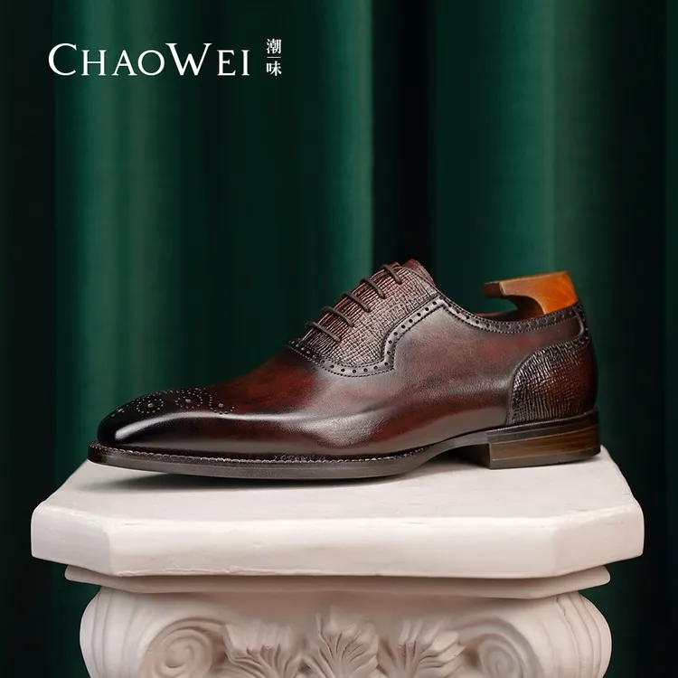 潮味商务皮鞋英伦雕花高品质皮鞋手工擦色牛津鞋真皮新郎婚鞋K71