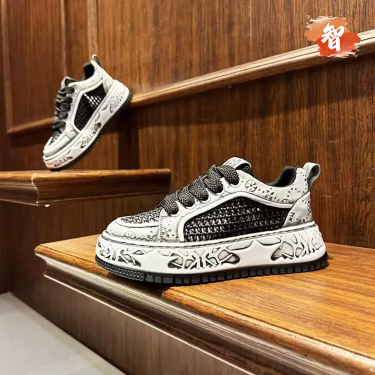 智冶2025夏季新款擦色网面透气潮流鞋子时尚休闲百搭厚底增高板鞋