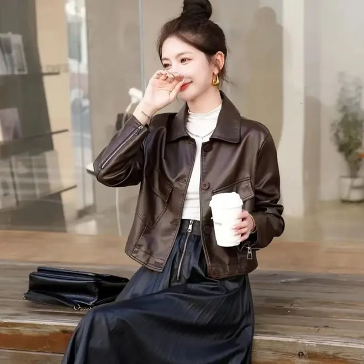 新百伦【奥莱断码】皮衣外套女短款2025年冬秋百搭新款显瘦时尚机车